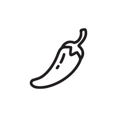 A simple line drawing of a chili pepper with a stem on a white background in a minimalist style