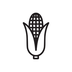 A simple line drawing of an ear of corn with husks, isolated on a white background in a minimalist style