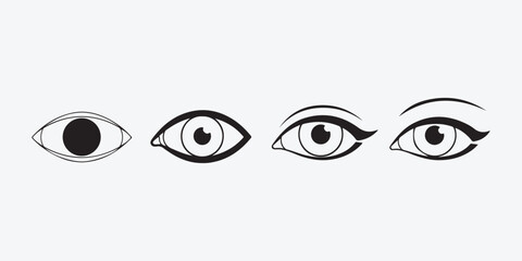 Eye icons open eye, closed eye, eye with eyeliner vector illustration of different eye shapes in outline style