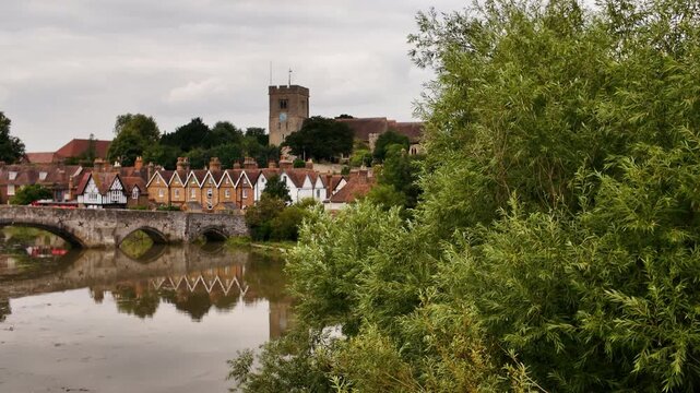 Medieval architecture in Aylesford, Kent, England, UK, with stonework, timber fronts and village lanes by the river