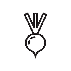 A simple line drawing of a beet with three leaves on a white background in a minimalist style