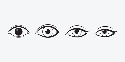 Collection of eye icons, featuring various styles and expressions in a simple and elegant line art
