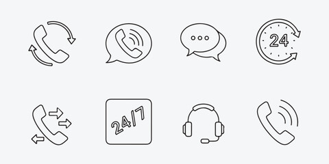 Hand drawn customer service icons set of support, call center, and contact us symbols vector illustration in doodle style