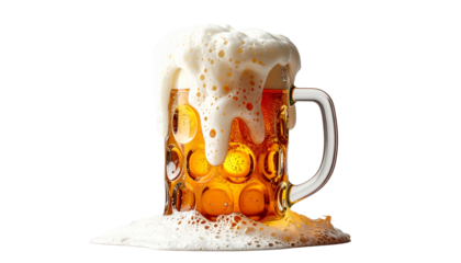 Classic frothy beer mug isolated on transparent background