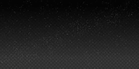 Golden sparks and stars on a transparent background. Magical glow, golden dust and shiny Christmas bokeh effect.