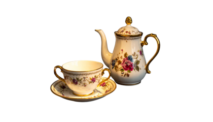  Classic tea set with teapot and teacup isolated on transparent background (2)