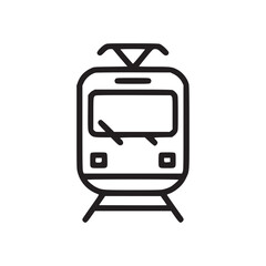 A simple line drawing of a train with a boxy front and a white background in a minimalist style