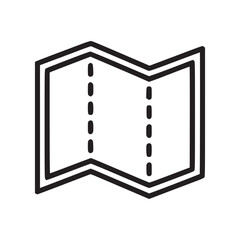 A simple black and white line drawing of a folded map with dotted lines indicating the folds shown