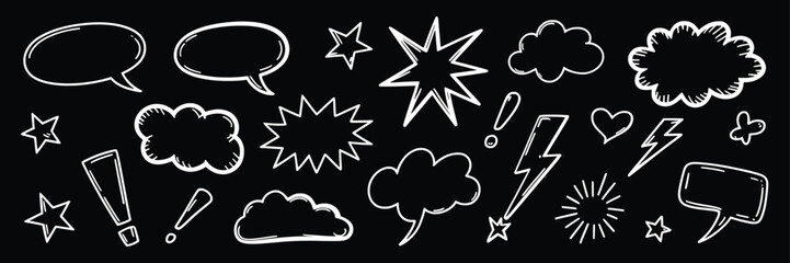 Comic Speech Bubble Doodle Clipart, Hand Drawn Callout and Symbol Set.