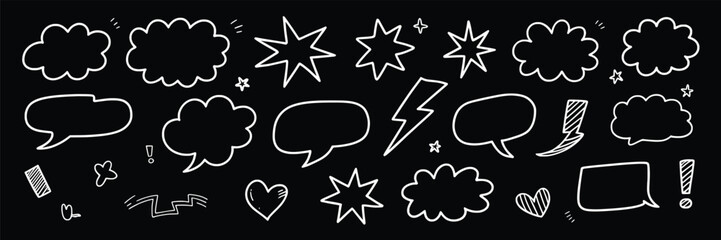 Comic Speech Bubble Doodle Clipart, Hand Drawn Callout and Symbol Set.