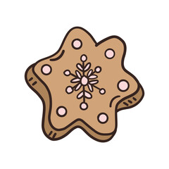 Cute hand-drawn Christmas gingerbread cookie in doodle style. Warm and charming festive illustration — perfect for greeting cards, packaging, stickers, and cozy holiday designs.
