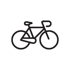 A simple black line drawing of a road bicycle with drop handlebars on a white background space