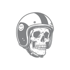 Skull in Motorcycle Helmet with Smiley Sticker Design Illustration
