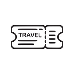 A simple line art drawing of a travel ticket with the word travel and horizontal lines on it