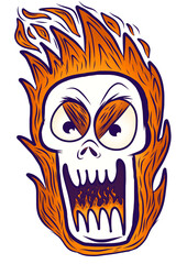 Ilustracja Czaszka w Ogniu Komiks kreskówka zabawna naklejka