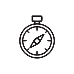 A simple black and white line drawing of a compass with a needle pointing to the north direction