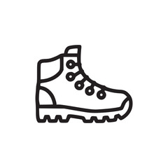 A minimalist line drawing of a hiking boot isolated on a white background showcasing its design details