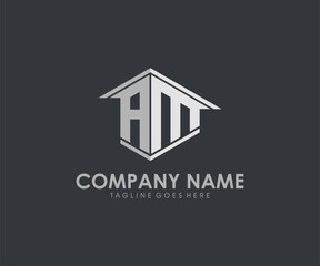 Abstract Geometric AM Initial Letter Logo Design with Hexagon House Roof Symbol for Business Identity