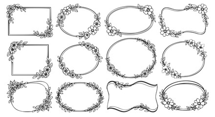 Simple vector border black and white with flowers element