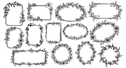 Fototapeta premium Simple vector border black and white with flowers element