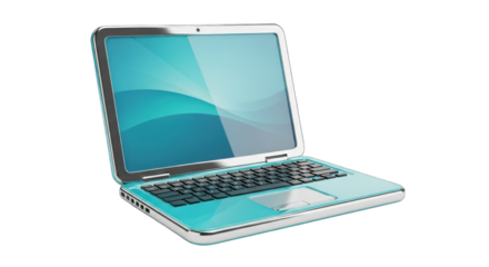 Stylish Teal Laptop with Chrome Trim and Open Screen Display.
