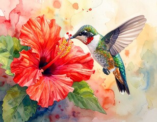 Kolibri auf Hibiskusbl&uuml;te