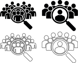 HR recruitment concept with magnifying glass focusing on one person