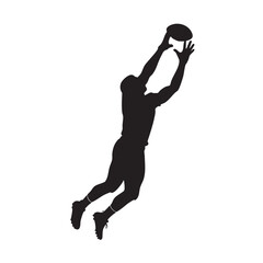Black silhouette of an American football player leaping to catch a ball catching ball 1