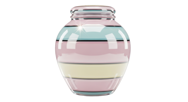 Striped Glass Vase with Pink Blue and Yellow Bands.