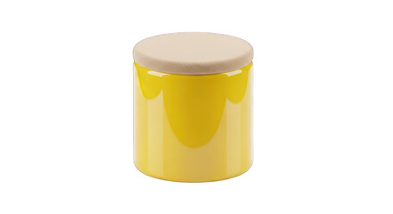 Round Yellow Storage Container with Beige Lid.