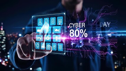 Cyber Monday discount promotion, virtual shopping interface, digital advertising event, online commerce festival, technology sale presentation.