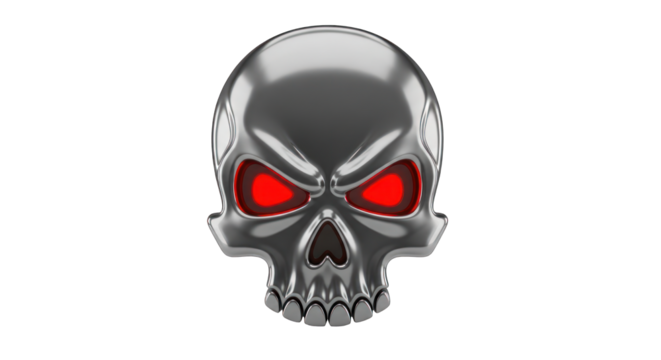 Metallic Skull with Glowing Red Eyes Illustration.