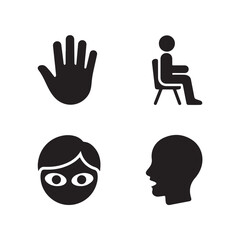 Human Body Parts and Education Silhouette Icon Set. Student, Hand, Eyes, and Profile Vector.
