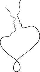 Minimal One Line Art of Couple Faces Forming Heart Shape | Elegant Continuous Line Drawing Love Illustration