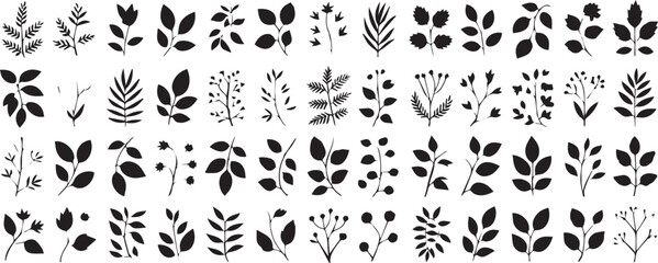 Seamless pattern with varied botanical silhouettes