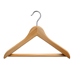 Natural wood clothes hanger with polished metal hook cutout PNG isolated on a transparent background 2