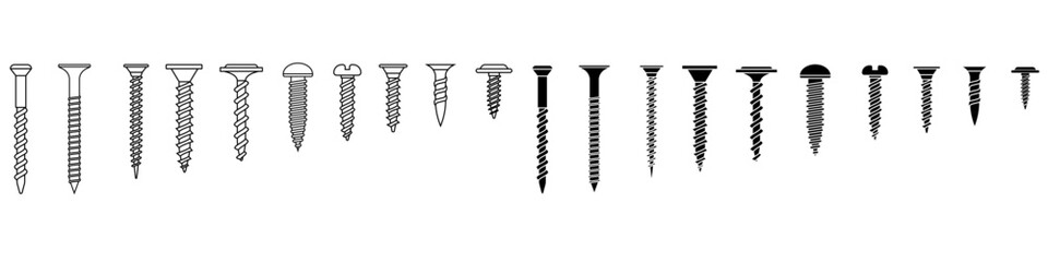 Self-tapping screw icon vector set. screw illustration sign collection. Dowel symbol. screw-bolt logo.