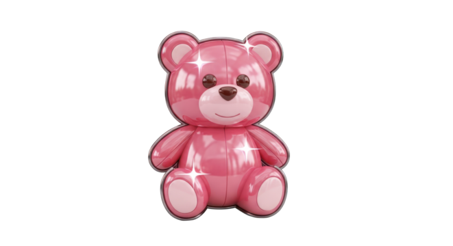 Shiny Pink Teddy Bear with Chrome Outline Sitting Upright.