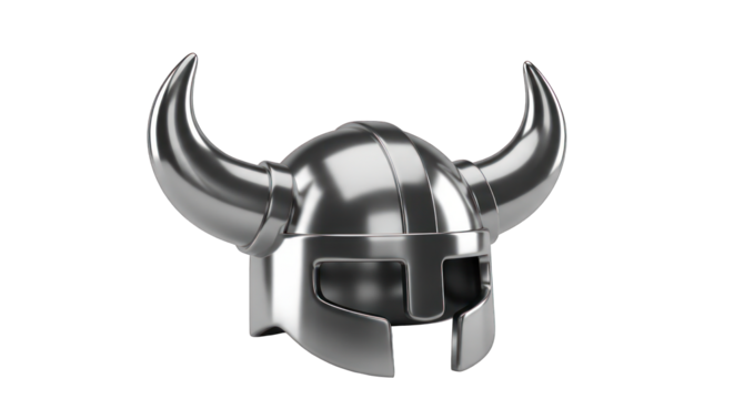 Shiny Silver Viking Helmet with Curved Horns.