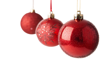 Dangling crimson orbs of holiday cheer cut out on PNG. AI GENERATED.
