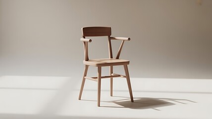 Minimalist wooden armchair in a bright studio with soft natural light