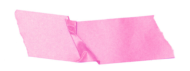 Realistic Pink Adhesive Tape Strips with Torn Edges and Wrinkled Texture Isolated on Transparent...