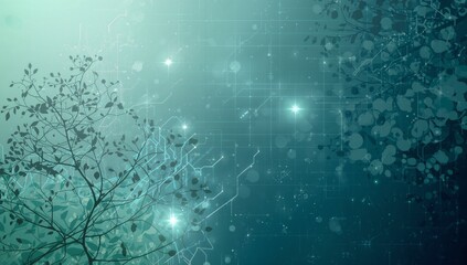 Explore nature's digital frontier with luminous circuit trees in teal wonderland