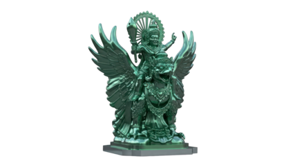 Garuda Statue with Vishnu Metallic Green Finish.