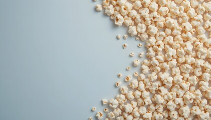 Top view of popcorn arranged in circular pattern on pastel backdrop.