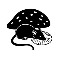 mouse sleeping under a mushroom for kids