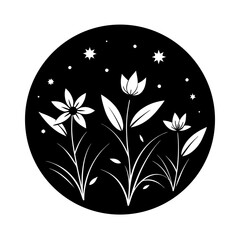 night garden with glowing flowers vector art