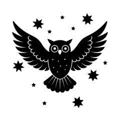 owl flying with stars around for kids