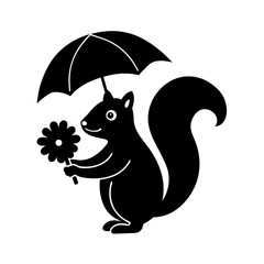 squirrel holding a flower umbrella for kids