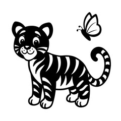 tiger cub with butterfly on its nose for kids